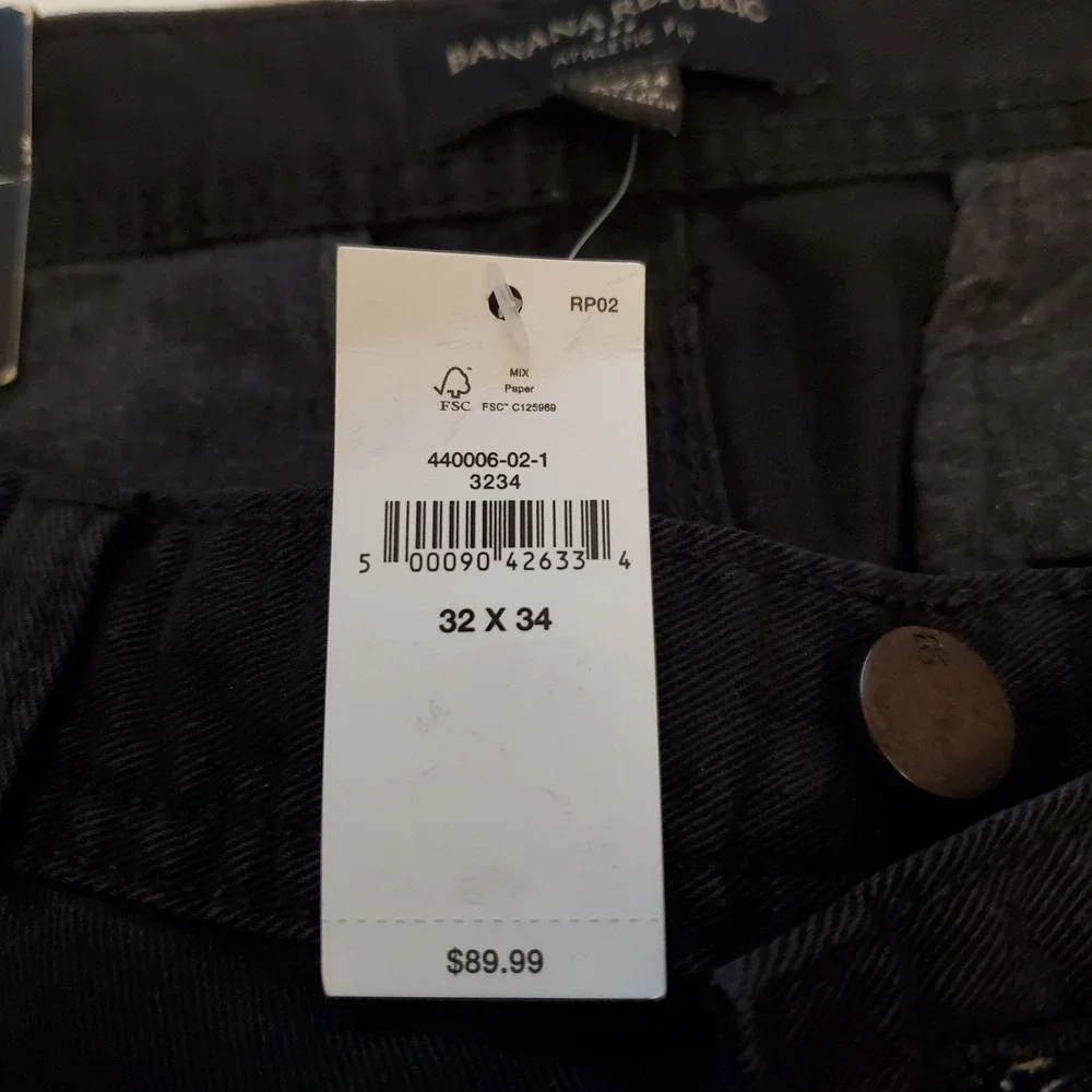 Banana Republic Surplus Twill Pant Mn 32x34 actual ins 30 BLK Athletic Taper NWT